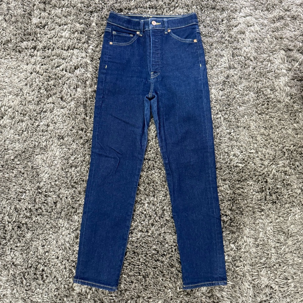 Express Super High Rise Slim Jeans in Dark Blue, Size 6